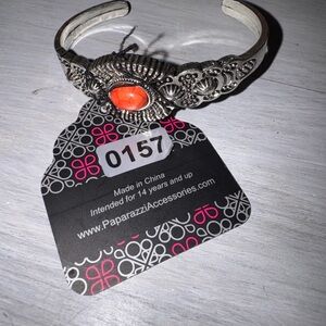 Paparazzi Ornate Silver Bracelet with Vibrant Orange Accent